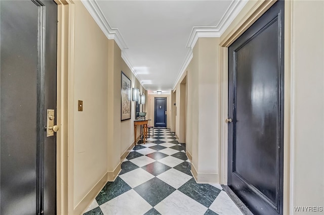 corridor with crown molding