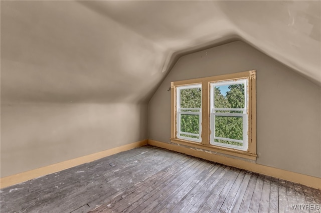 additional living space featuring vaulted ceiling and hardwood / wood-style flooring