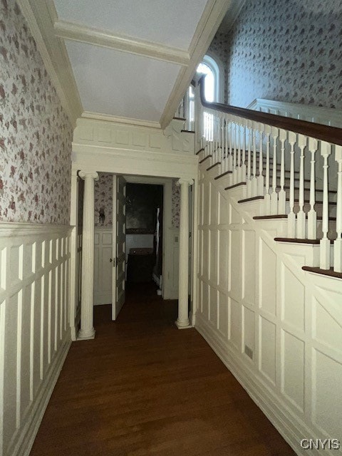 hallway with dark hardwood / wood-style floors