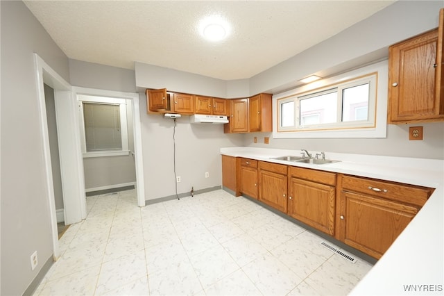 kitchen with sink and a textured ceiling