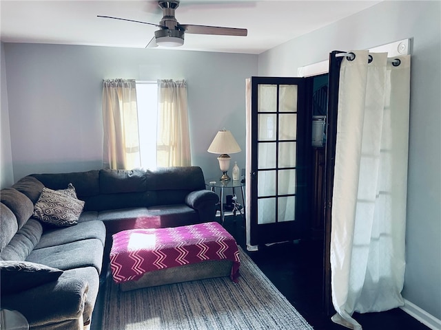 living room with ceiling fan