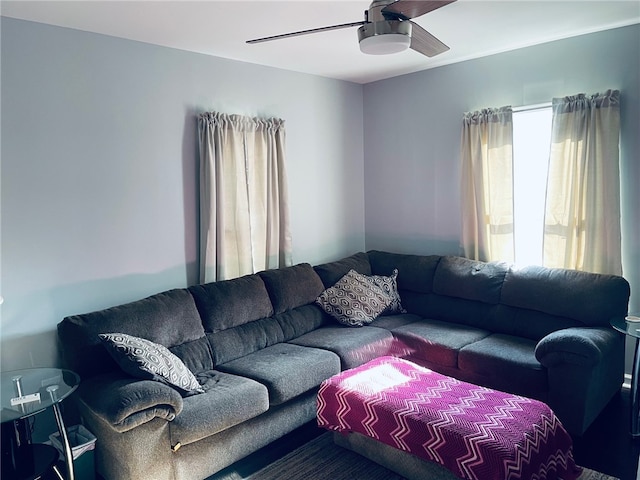 living room with ceiling fan