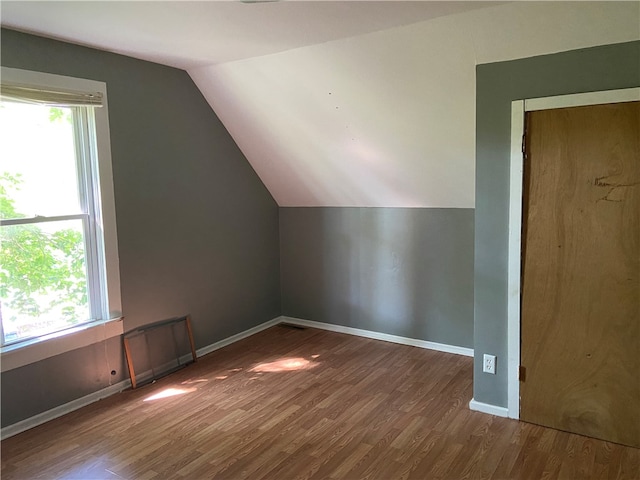 additional living space featuring lofted ceiling and dark wood-type flooring