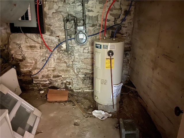 utility room featuring electric water heater and electric panel