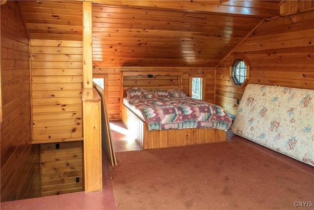 unfurnished bedroom featuring wood walls, wood ceiling, and multiple windows