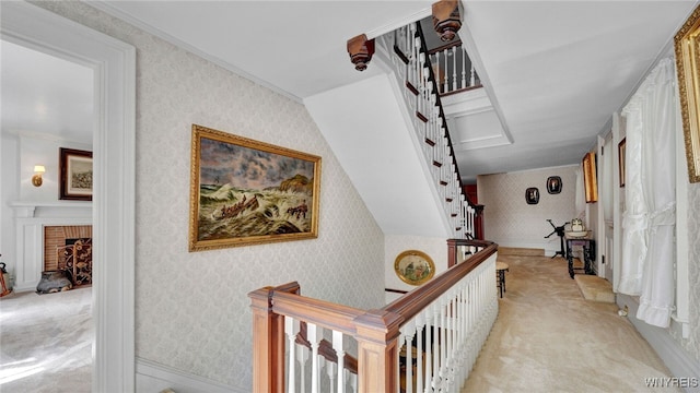 corridor with light colored carpet