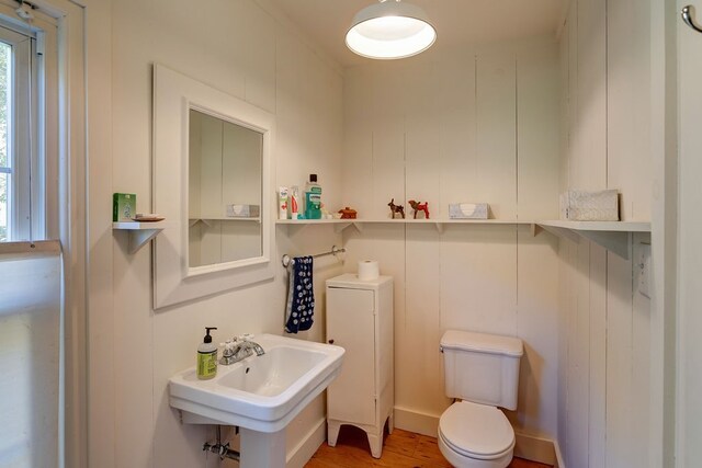 bathroom with hardwood / wood-style floors and toilet