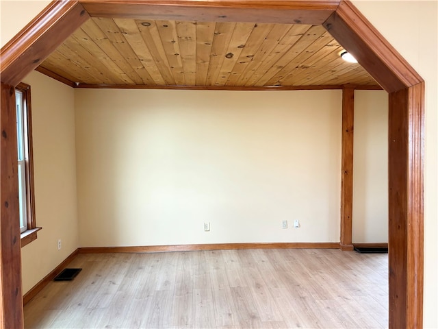 bonus room with wood ceiling and light hardwood / wood-style flooring