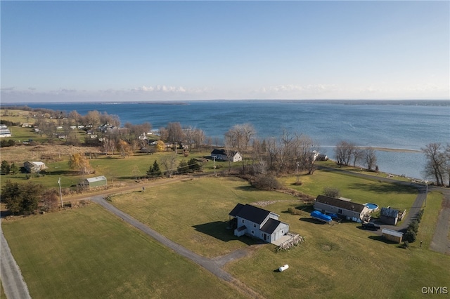 bird's eye view with a rural view and a water view