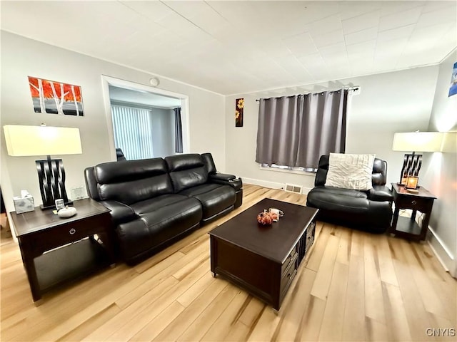 living room with light hardwood / wood-style floors