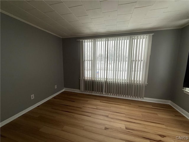 empty room with crown molding and wood-type flooring