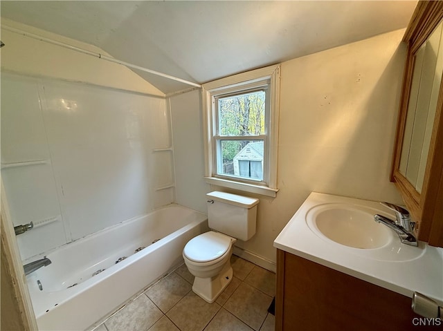 full bathroom with tile patterned flooring, vanity, toilet, and shower / tub combination