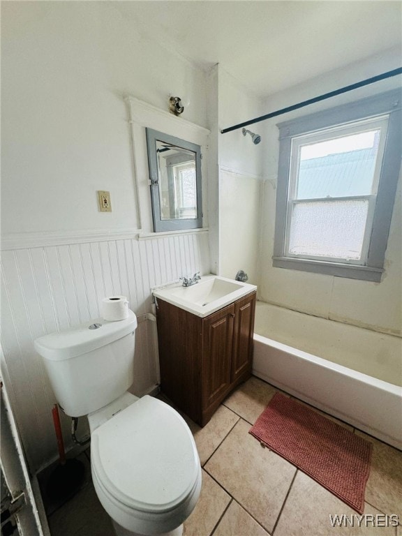 full bathroom with tile patterned flooring, vanity, toilet, and bathtub / shower combination