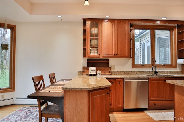 kitchen with stainless steel dishwasher, sink, and a wealth of natural light