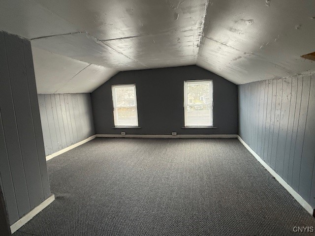 additional living space with carpet flooring and vaulted ceiling