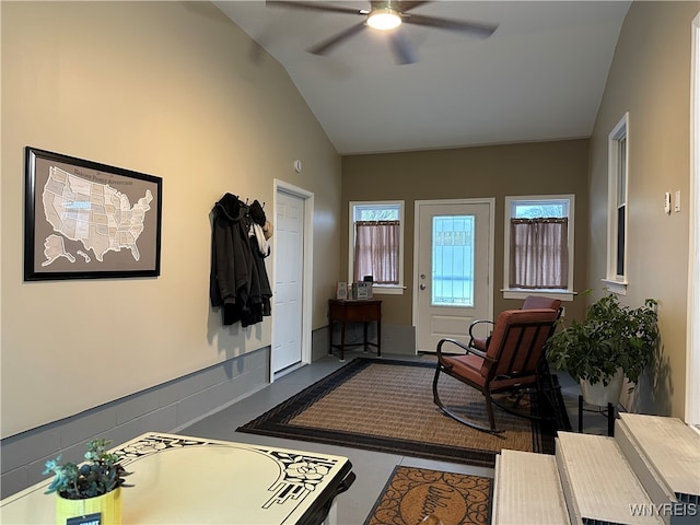 interior space featuring lofted ceiling