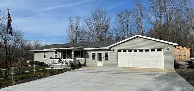 single story home featuring a storage unit