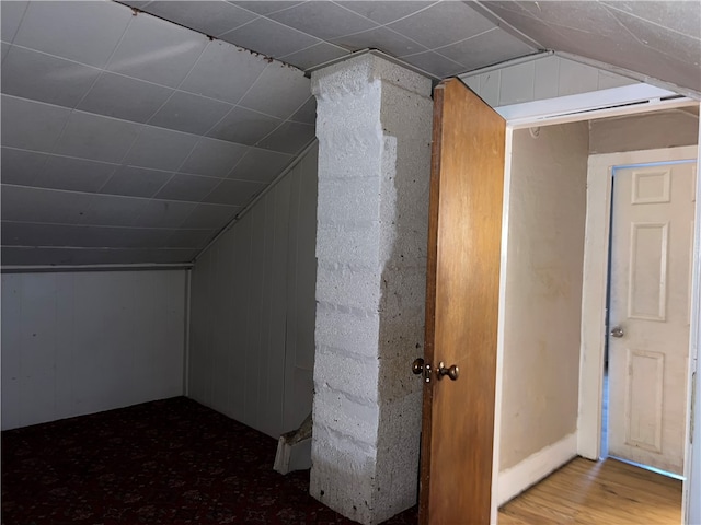 bonus room with hardwood / wood-style flooring and lofted ceiling