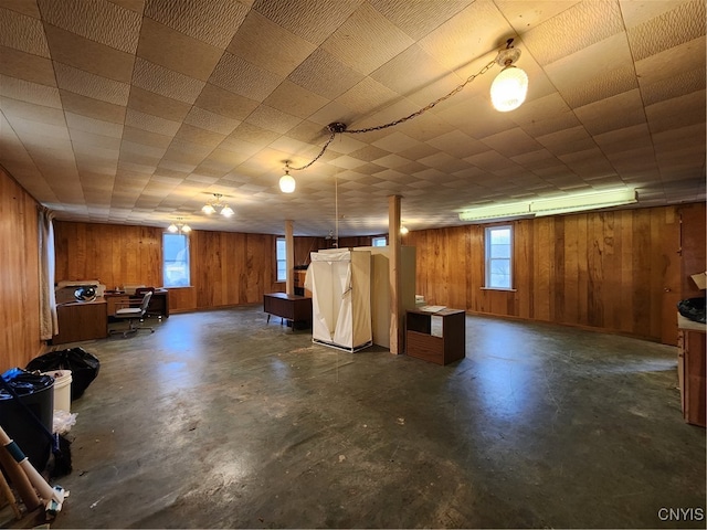 basement with wood walls