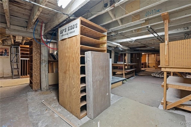 basement with a workshop area