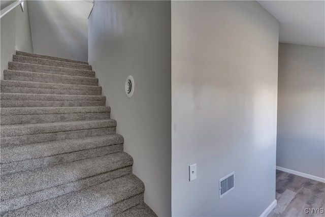 staircase with wood-type flooring