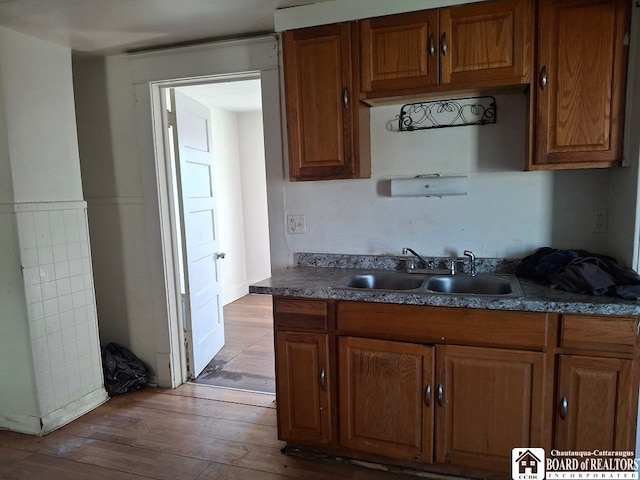 kitchen with light hardwood / wood-style flooring and sink