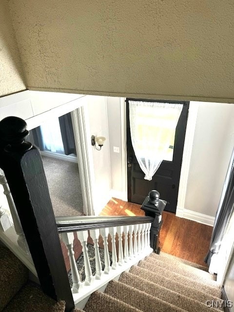 stairway with wood-type flooring