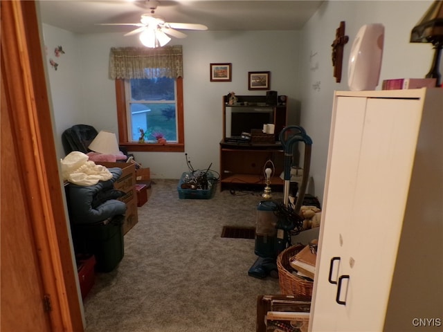 interior space featuring carpet and ceiling fan