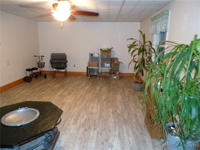 interior space featuring hardwood / wood-style floors and ceiling fan