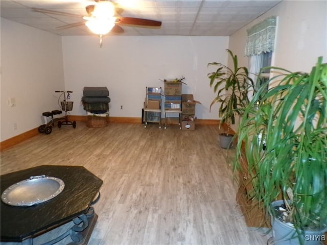 interior space featuring ceiling fan and hardwood / wood-style floors