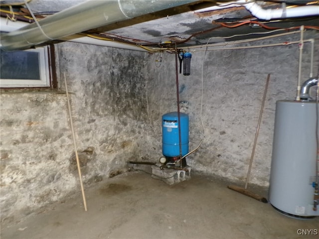 basement featuring gas water heater