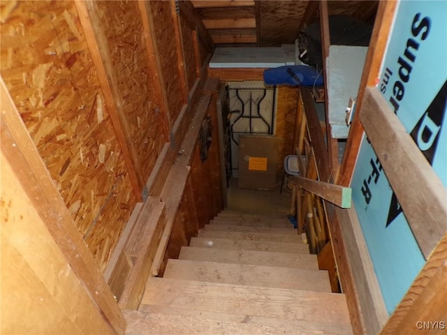 stairway with hardwood / wood-style flooring