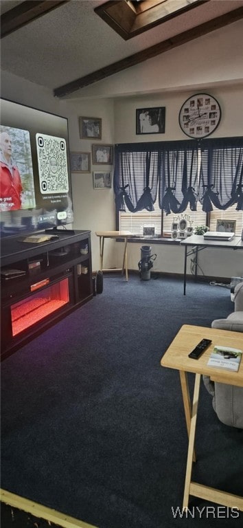 interior space with carpet floors and lofted ceiling