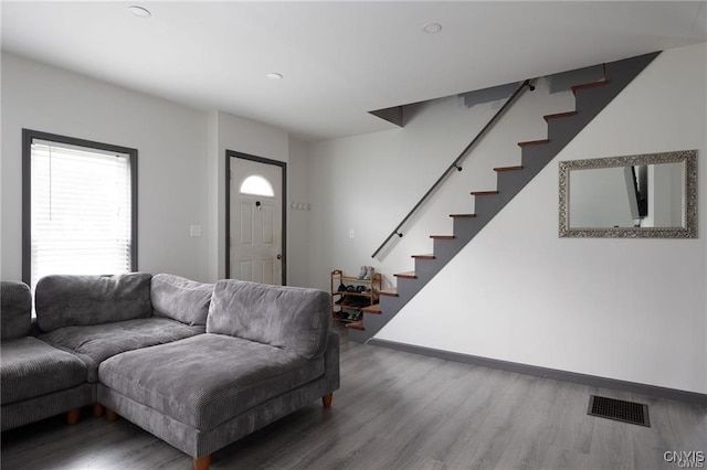 living room with hardwood / wood-style flooring