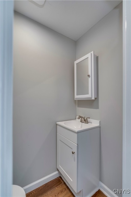 bathroom featuring wood-type flooring and vanity