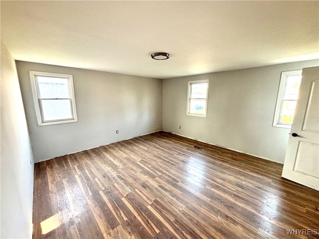 spare room featuring dark hardwood / wood-style floors and a healthy amount of sunlight