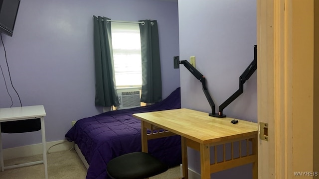 bedroom featuring cooling unit and carpet floors