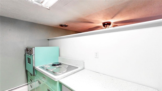 view of patio with a baseboard radiator and ceiling fan