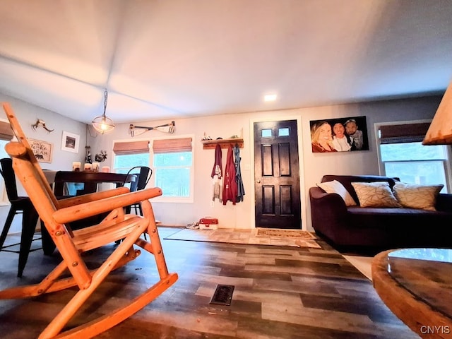 interior space with dark hardwood / wood-style flooring