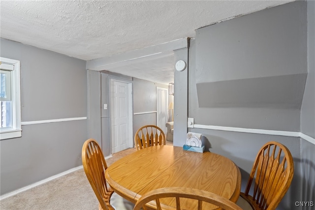 dining room with a textured ceiling and carpet floors