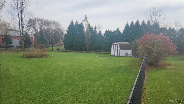 view of yard featuring a storage shed