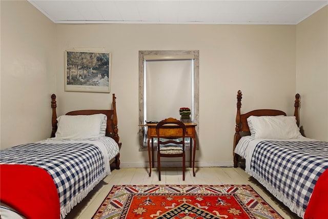 tiled bedroom with ornamental molding