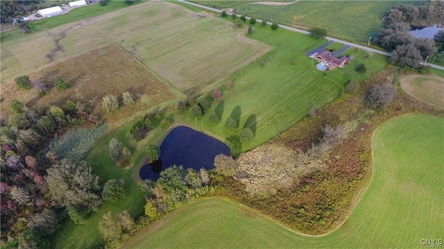 aerial view featuring a rural view and a water view