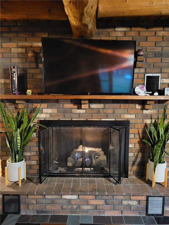 interior details featuring a fireplace