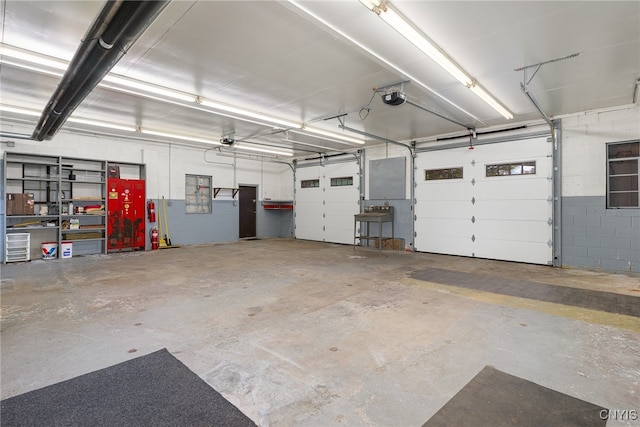 garage with a garage door opener