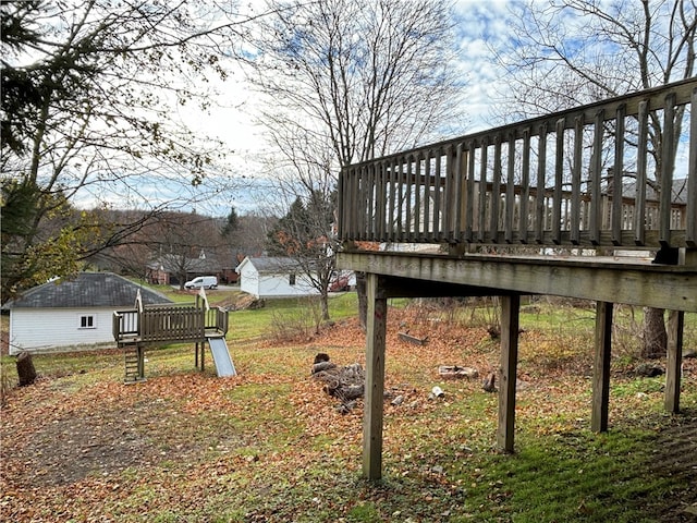 view of yard with a deck