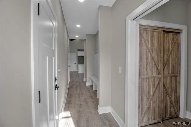 hallway featuring light wood-type flooring