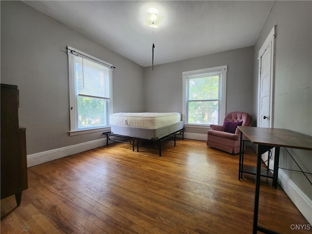 bedroom featuring hardwood / wood-style floors and multiple windows