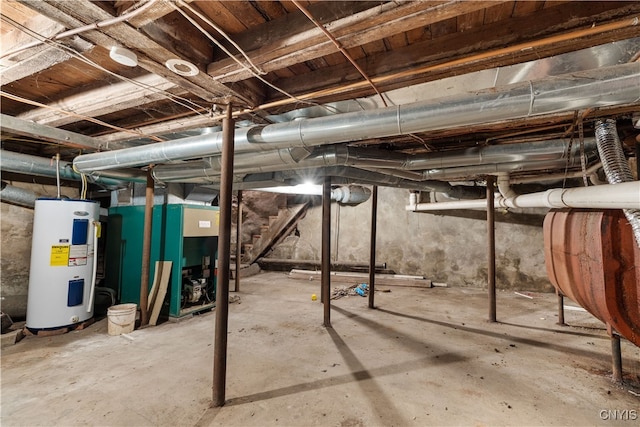 basement featuring water heater