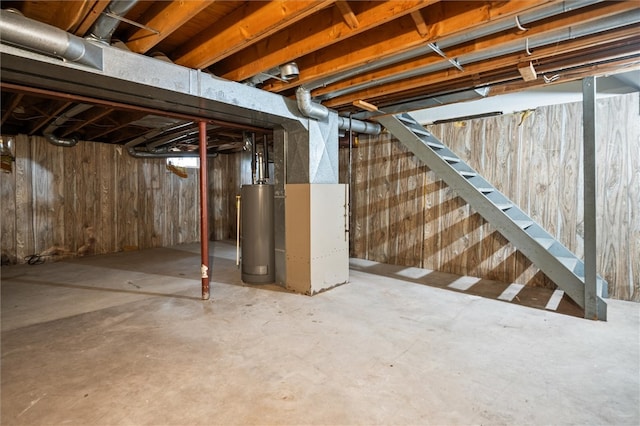 basement featuring water heater